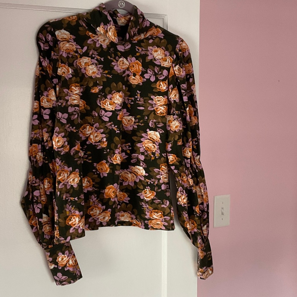 Anthropologie Floral Blouse in Black and Purple